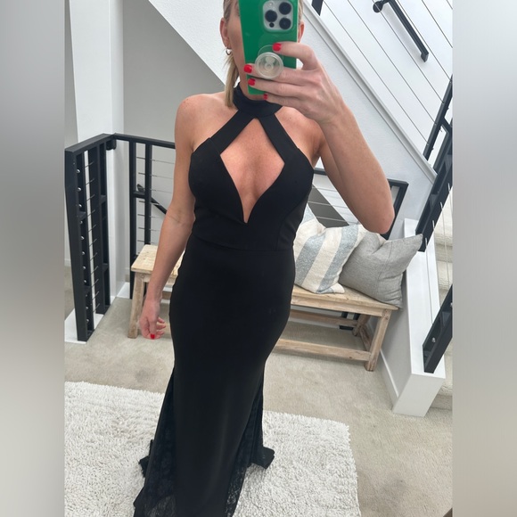 Windsor Black High Neck Gown with lace detail prom wedding black tie event M - Picture 3 of 16